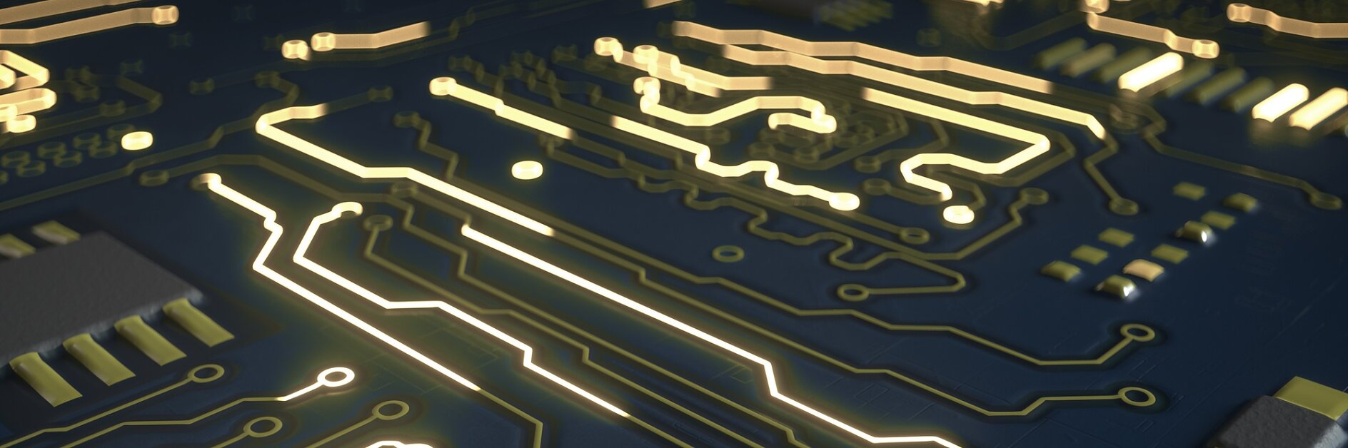 藍色電路。計算機科學或電子概念。淺DOF的三維渲染插圖